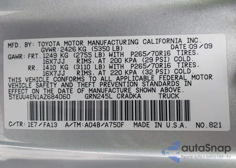 2010 Toyota Tacoma Base V6 из США, поврежденный, VIN 5TEUU4EN1AZ684060